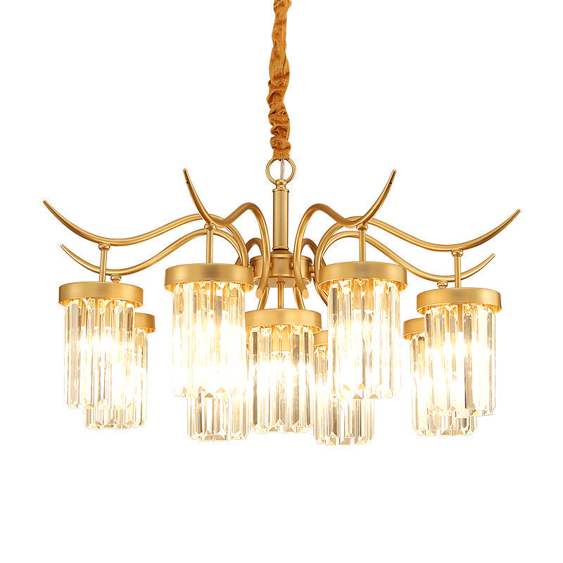 Modern Brass Cylindrical Chandelier Light With 7/9-Head Design