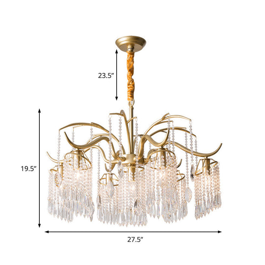 Contemporary Beaded Crystal Chandelier - 3/7 Lights Brass Ceiling Pendant For Bedrooms
