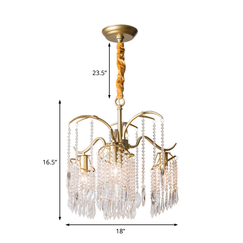 Contemporary Beaded Crystal Chandelier - 3/7 Lights Brass Ceiling Pendant For Bedrooms