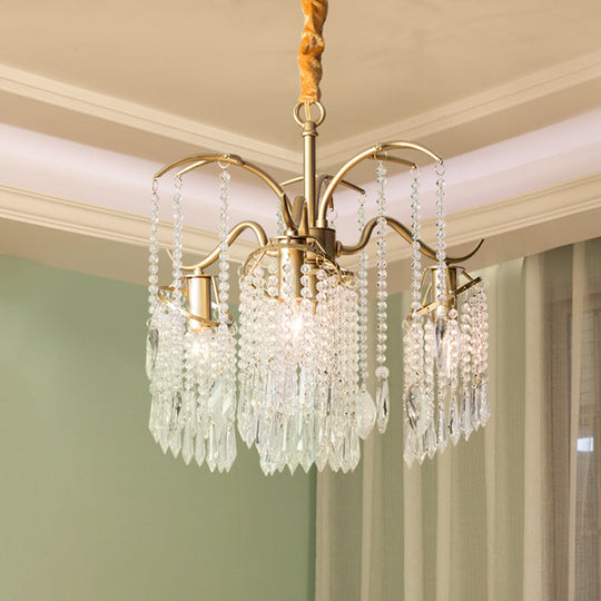 Contemporary Beaded Crystal Chandelier - 3/7 Lights Brass Ceiling Pendant For Bedrooms 3 /