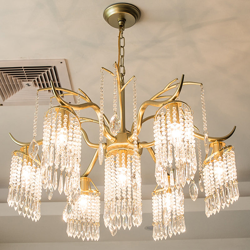 Contemporary Beaded Crystal Chandelier - 3/7 Lights Brass Ceiling Pendant For Bedrooms 7 /