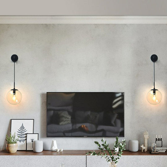 Sleek Glass Spherical Wall Sconce Light - Stylish Single Bulb Hanging Lighting For Living Room