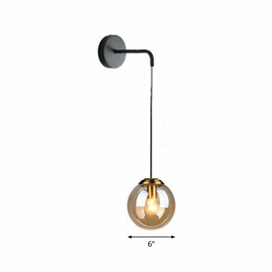 Sleek Glass Spherical Wall Sconce Light - Stylish Single Bulb Hanging Lighting For Living Room Black