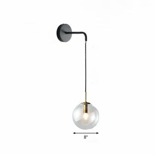 Sleek Glass Spherical Wall Sconce Light - Stylish Single Bulb Hanging Lighting For Living Room Black