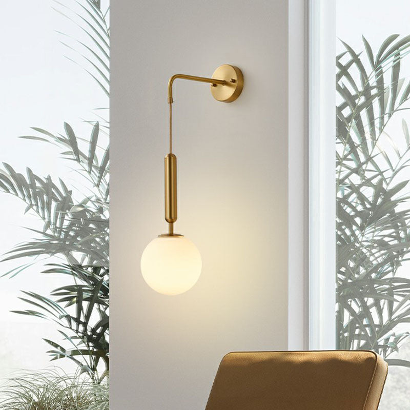 Minimalist Mini Globe Wall Sconce With Cream Glass And Gold Finish For 1-Bulb Lighting