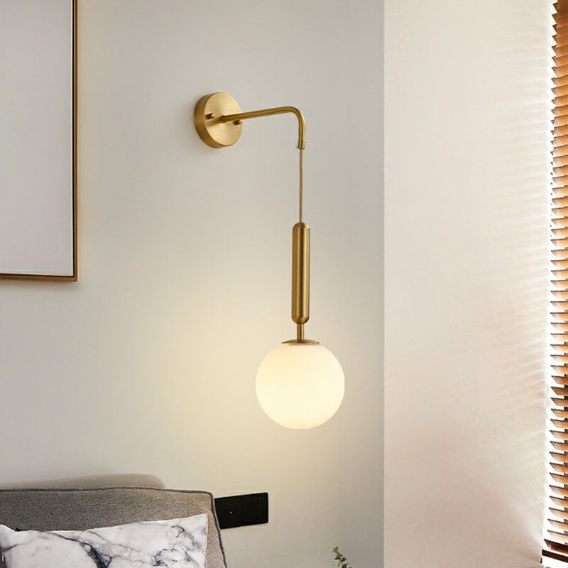 Minimalist Mini Globe Wall Sconce With Cream Glass And Gold Finish For 1-Bulb Lighting / A