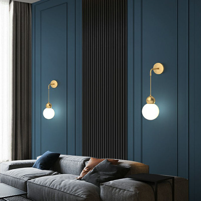 Modern Orb Wall Lamp With Milky Glass Shade - Elegant Gold Sconce Light