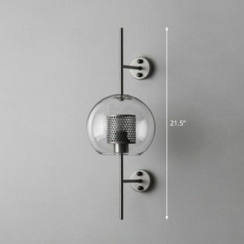 Minimalist Metal Mesh Wall Light Sconce With Clear Glass Shade - 1-Head Mount Lamp Silver / Globe