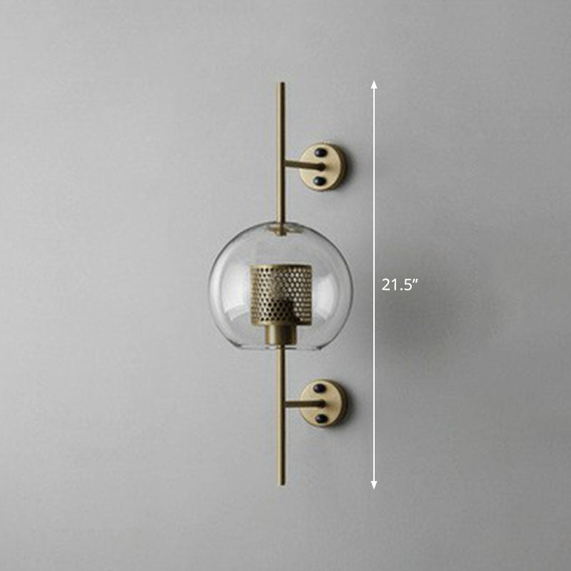 Minimalist Metal Mesh Wall Light Sconce With Clear Glass Shade - 1-Head Mount Lamp Bronze / Globe