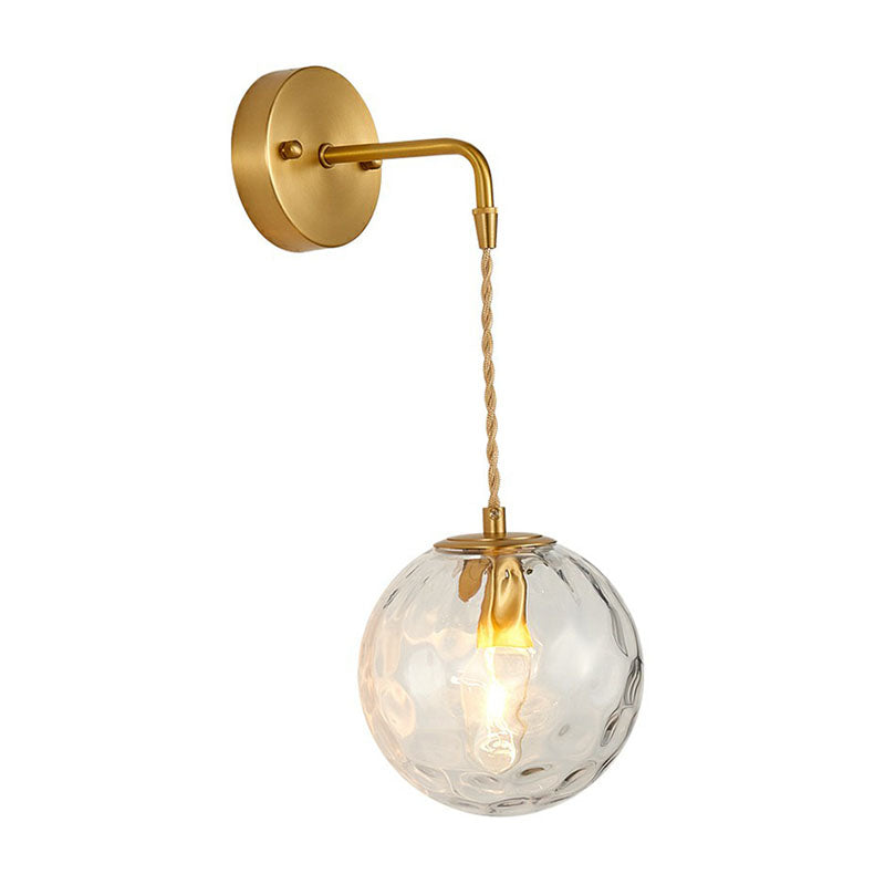 Gold Ball Sconce With Hammered Glass Shade - Sleek Minimalist Wall Light / B
