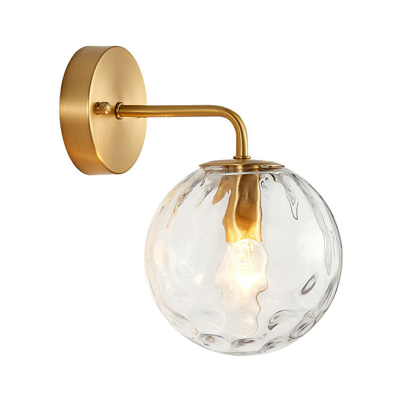Gold Ball Sconce With Hammered Glass Shade - Sleek Minimalist Wall Light / A