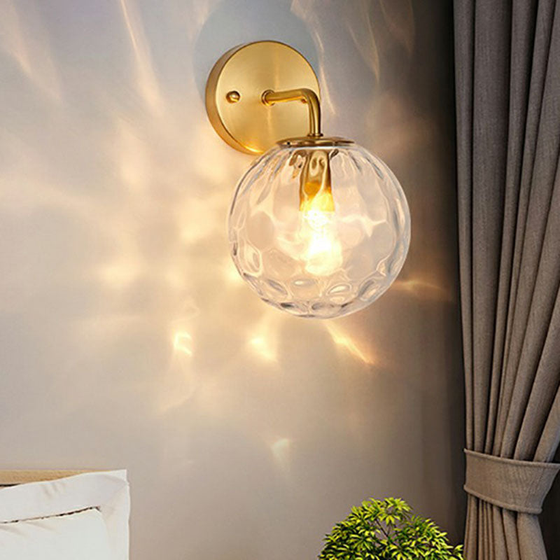 Gold Ball Sconce With Hammered Glass Shade - Sleek Minimalist Wall Light