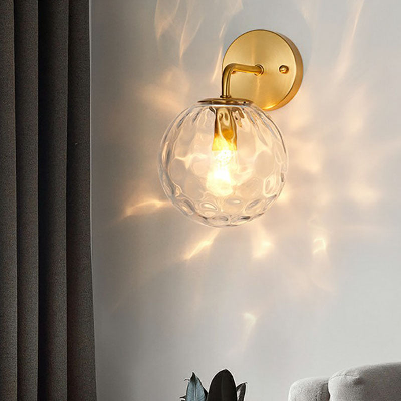 Gold Ball Sconce With Hammered Glass Shade - Sleek Minimalist Wall Light
