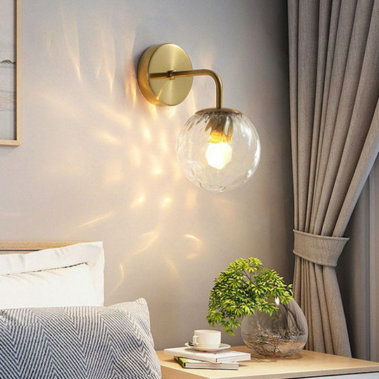 Rippled Glass Wall Mount Light With Spherical Design - Perfect For Bedroom Reading