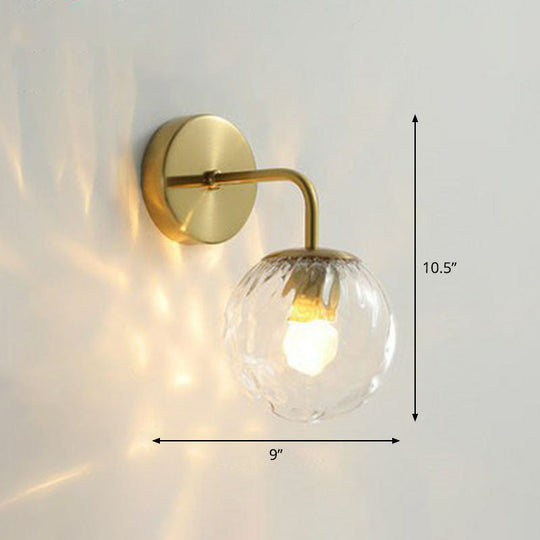 Rippled Glass Wall Mount Light With Spherical Design - Perfect For Bedroom Reading Gold