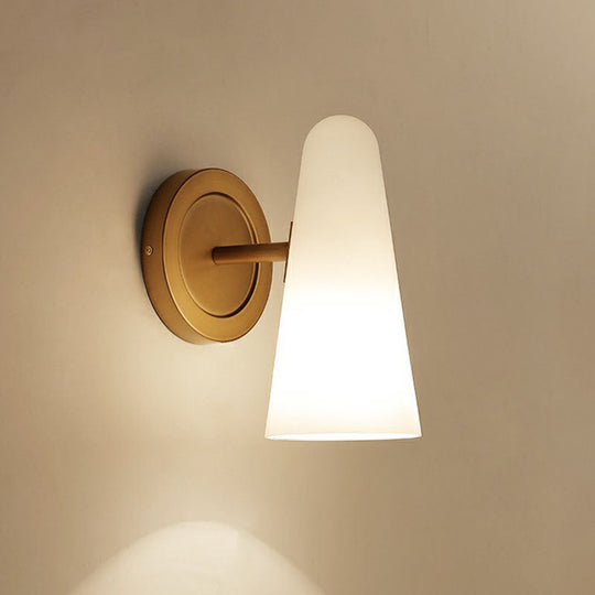 Minimalist Gold Wall Sconce Light For Living Room With Frosted Glass Shade