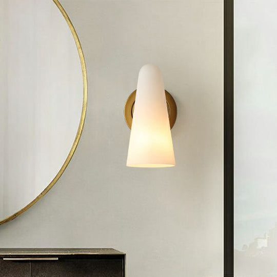 Minimalist Gold Wall Sconce Light For Living Room With Frosted Glass Shade