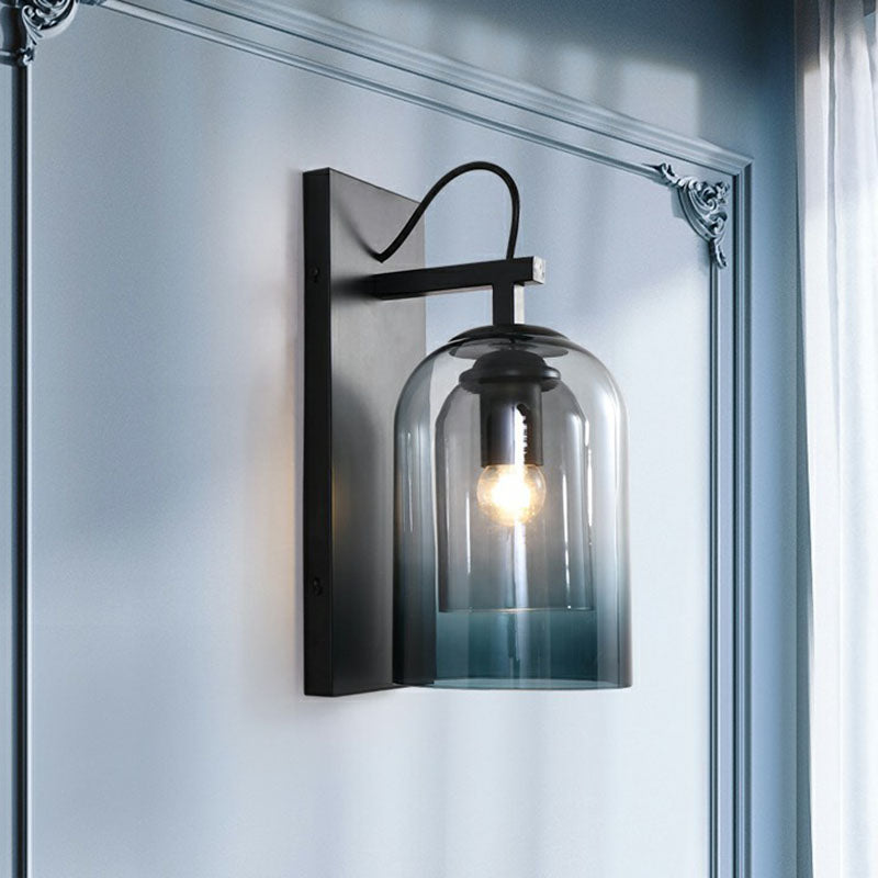 Modern Gradient Glass Sconce Lighting Fixture: 2 Shades Black Wall Mount With 1 Bulb