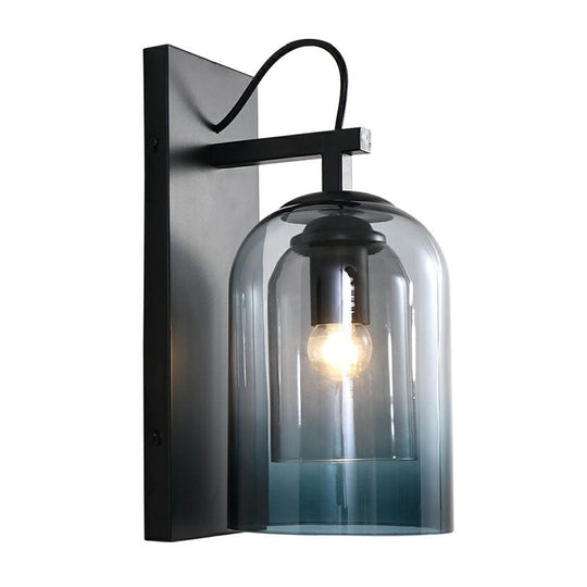 Modern Gradient Glass Sconce Lighting Fixture: 2 Shades Black Wall Mount With 1 Bulb