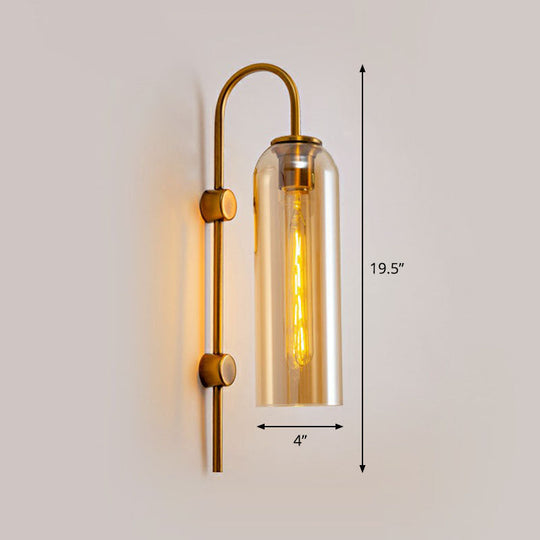 Elegant Glass Wall Sconce - Modern Gooseneck Arm 1-Light Corridor Lamp Amber
