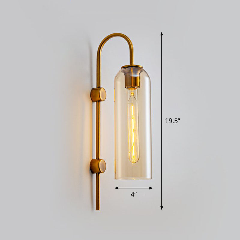 Elegant Glass Wall Sconce - Modern Gooseneck Arm 1-Light Corridor Lamp Cognac