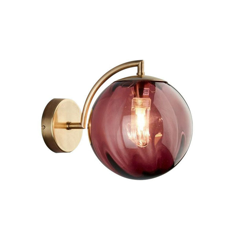 Gold Finish Wall Sconce With Ball Rib Glass Shade - Perfect Bedside Lighting Solution! Red