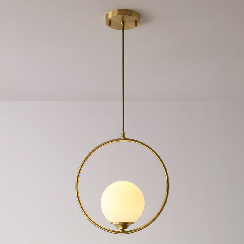Minimalist Antique Gold Ceiling Lamp With Cream Glass Shade And Ring Decoration / 12