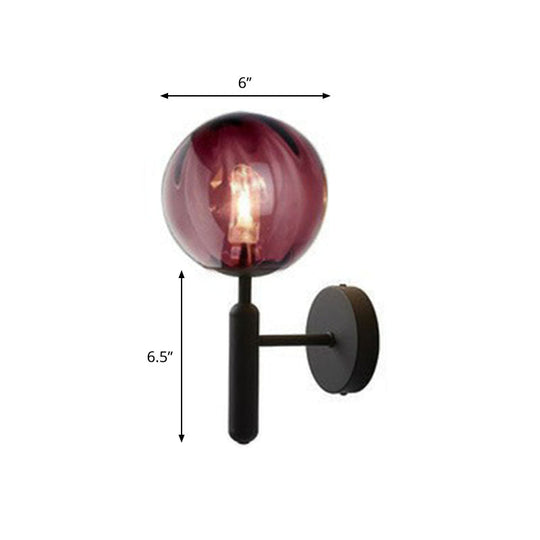 Postmodern Glass Ball Wall Light For Bedroom - Single Bulb Sconce Kit Black / Red