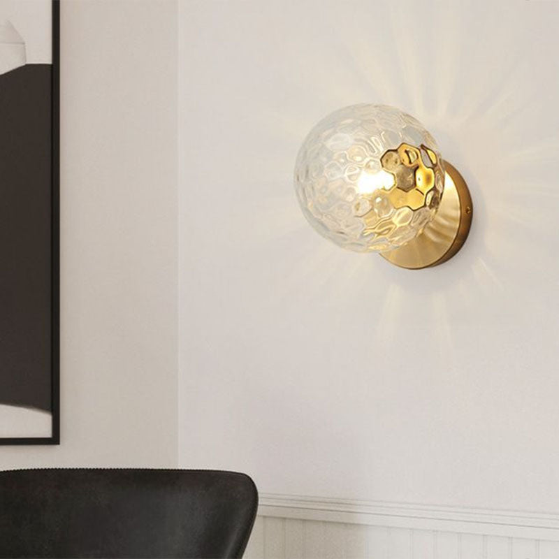 Postmodern 1-Headed Ball Wall Sconce Lamp In Gold - Stairway Lighting