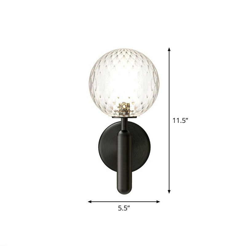 Simplicity Glass Ball Wall Sconce - 1-Light Stairs Mount Lighting Fixture Black / Clear