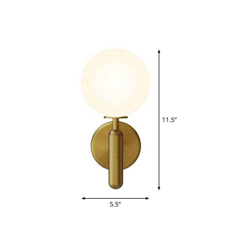 Simplicity Glass Ball Wall Sconce - 1-Light Stairs Mount Lighting Fixture Gold / White
