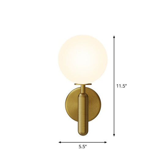 Simplicity Glass Ball Wall Sconce - 1-Light Stairs Mount Lighting Fixture Gold / White