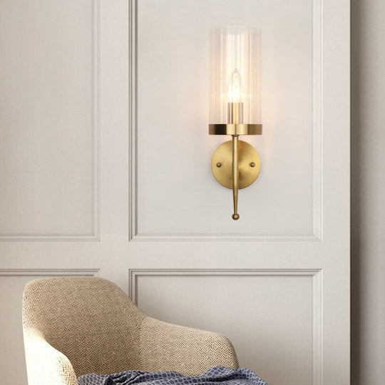 Modern 1-Head Fluted Glass Wall Lamp With Gold Finish - Perfect For Living Room