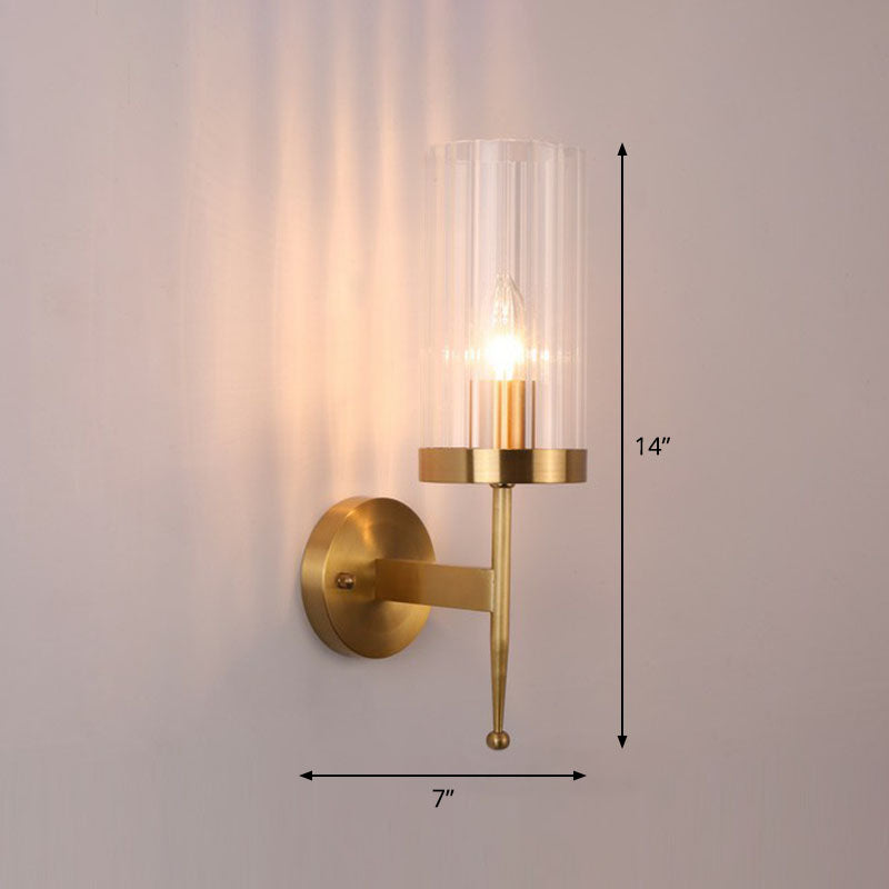 Modern 1-Head Fluted Glass Wall Lamp With Gold Finish - Perfect For Living Room / 4