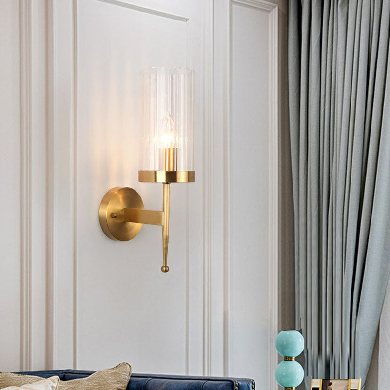 Modern 1-Head Fluted Glass Wall Lamp With Gold Finish - Perfect For Living Room