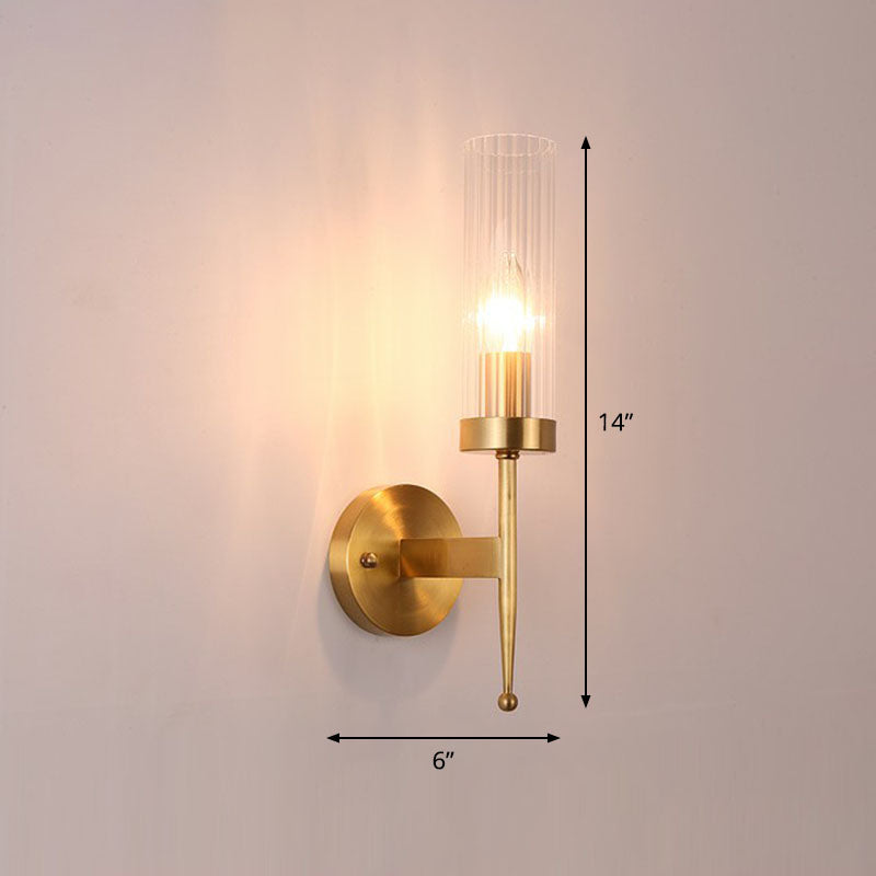 Modern 1-Head Fluted Glass Wall Lamp With Gold Finish - Perfect For Living Room / 2