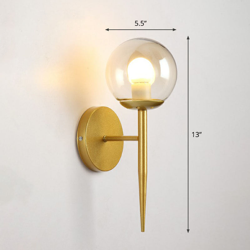 Minimalist Clear Glass Ball Wall Sconce Modern Torch Design For Single Corridor Lighting Gold