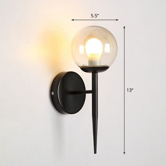 Minimalist Clear Glass Ball Wall Sconce Modern Torch Design For Single Corridor Lighting Black