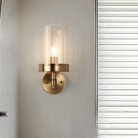 Gold Finish Cup Shaped Wall Sconce With Clear Glass - 1 Head Light For Simplicity