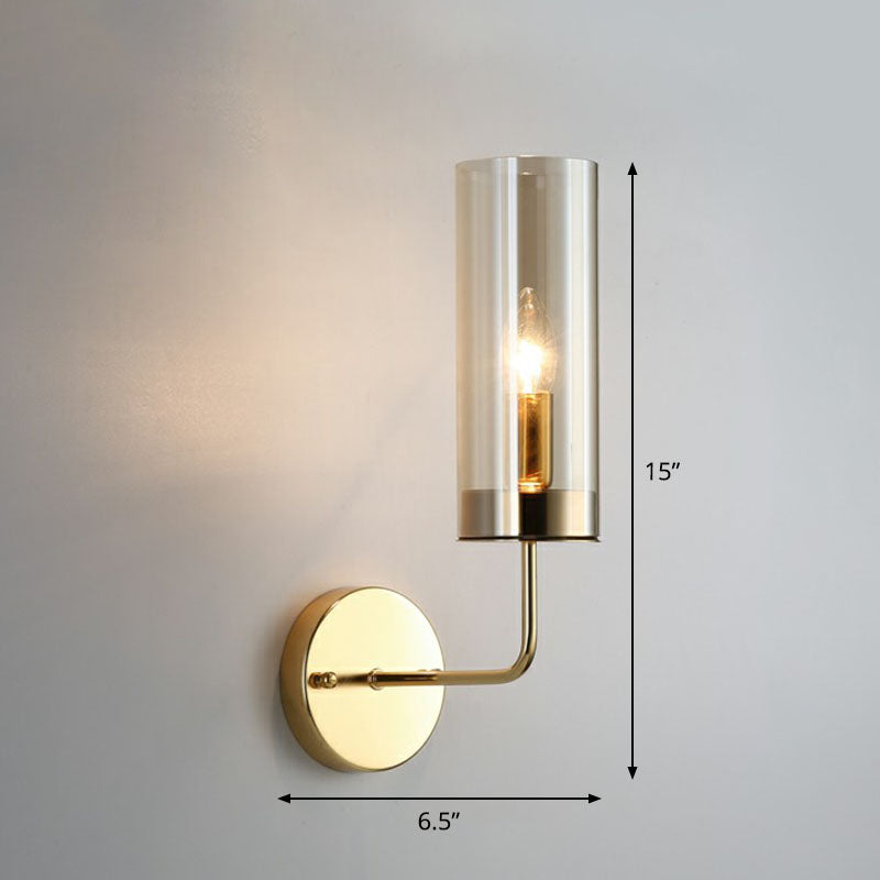 Postmodern Glass Tube Wall Sconce With Brass Finish Cognac