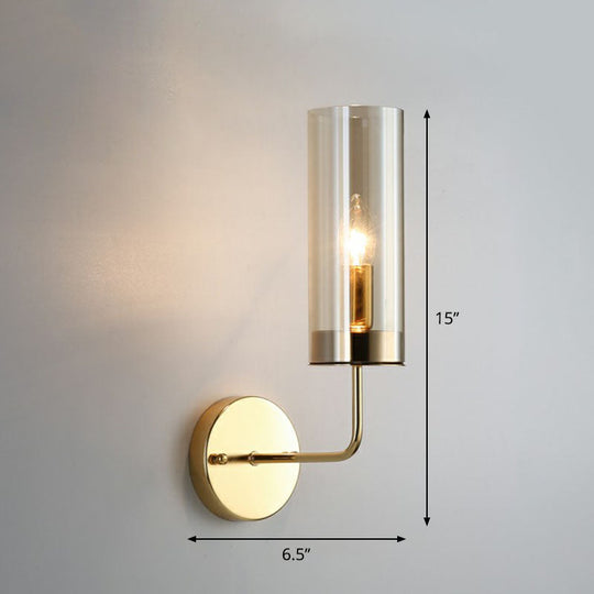 Postmodern Glass Tube Wall Sconce With Brass Finish Cognac