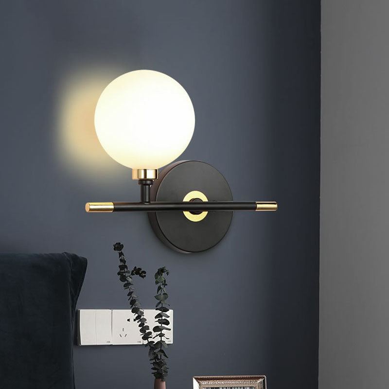 Contemporary Black Opal Glass Ball Bedside Sconce - Wall Mounted Light