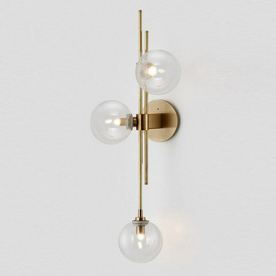 Modo Glass Sconce Lighting: Retro 3-Light Brass Wall Mount For Dining Room Clear