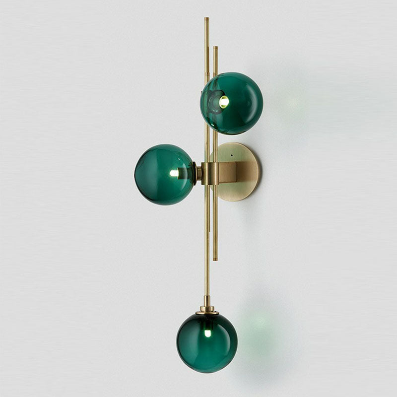 Modo Glass Sconce Lighting: Retro 3-Light Brass Wall Mount For Dining Room Green