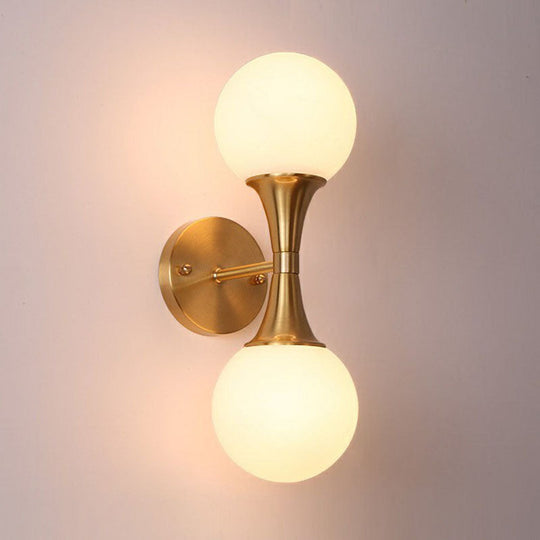 Postmodern Milk Glass Spherical Wall Lamp In Gold - Living Room Lighting