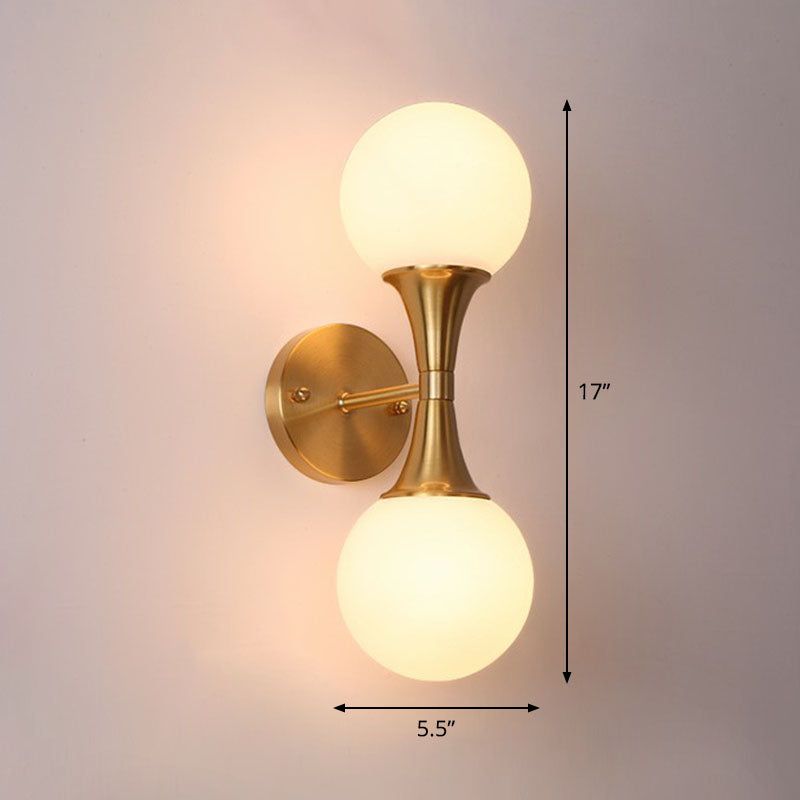Postmodern Milk Glass Spherical Wall Lamp In Gold - Living Room Lighting