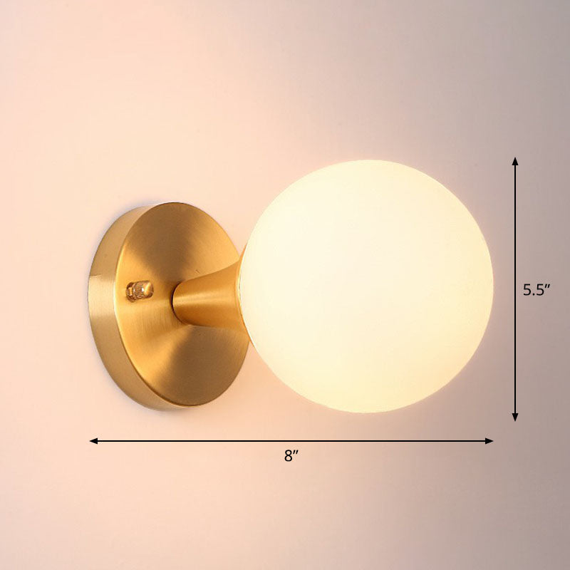 Postmodern Milk Glass Spherical Wall Lamp In Gold - Living Room Lighting 1 /