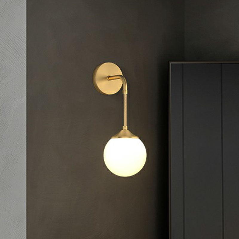 Gold Led Wall Lamp: Minimalist Cream Glass Sconce Light For Dining Room