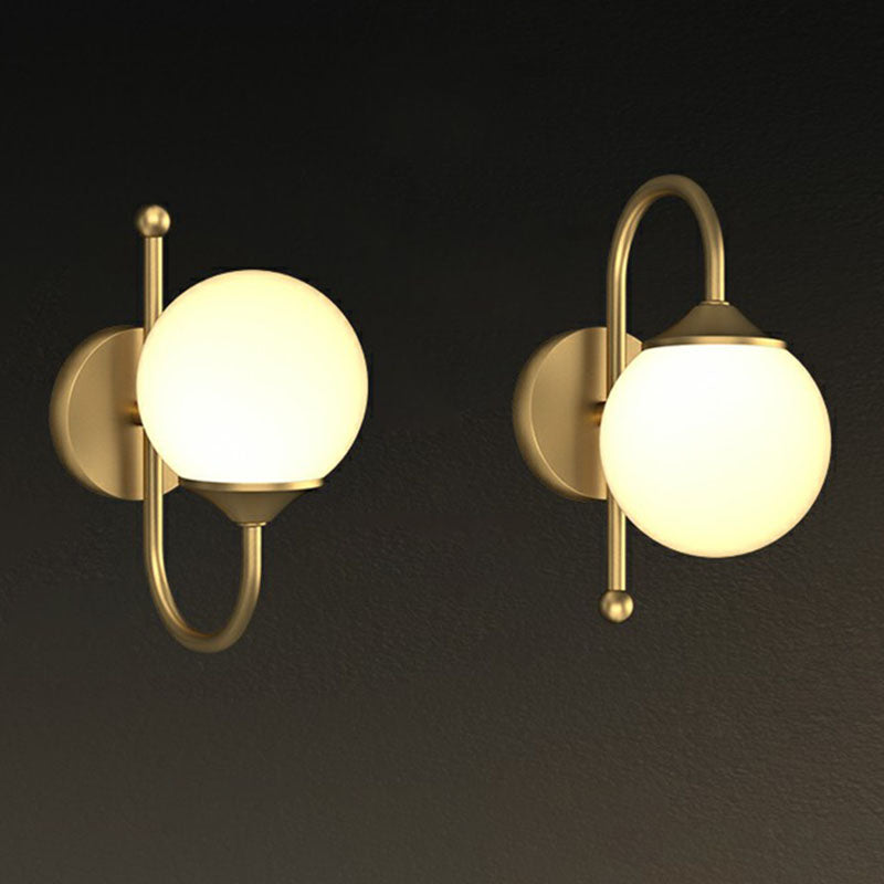 Gold Led Wall Lamp: Minimalist Cream Glass Sconce Light For Dining Room / A