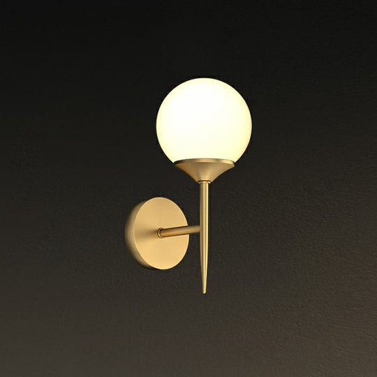 Gold Led Wall Lamp: Minimalist Cream Glass Sconce Light For Dining Room / B
